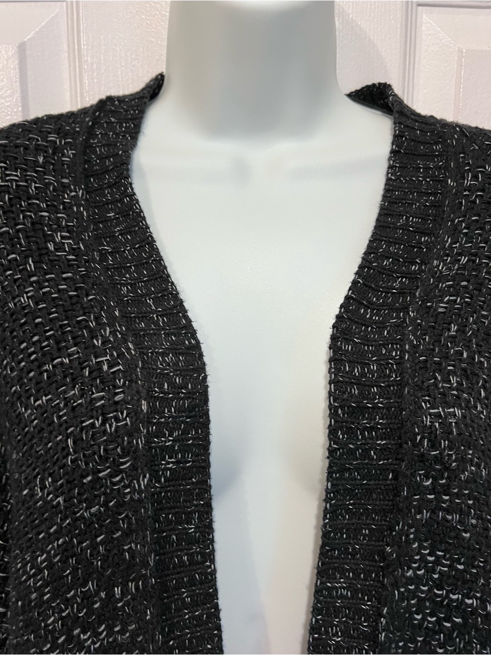 Roots Snowy Fox Black/White Flecks Open Front Cotton Blend Cardigan Size M - Picture 2 of 12